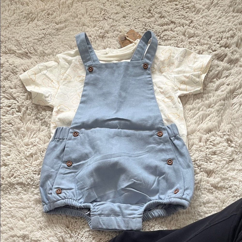 Charming Sky Blue Kids Overalls Set